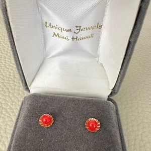 Maui made earrings. Gold & coral stud earrings